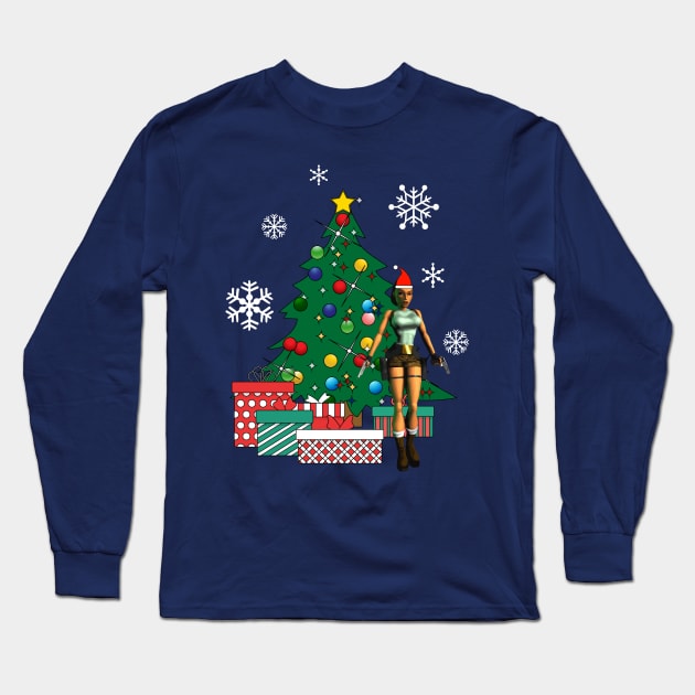 Lara Croft Around The Christmas Tree Long Sleeve T-Shirt by Nova5